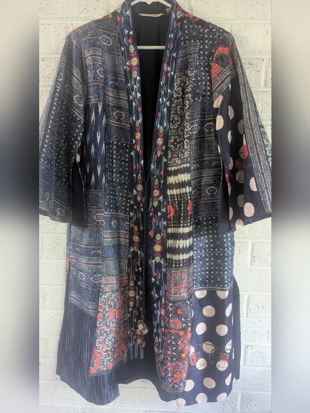 Soft Surroundings Navy and Red Printed Long Kimono - Picture 2 of 9